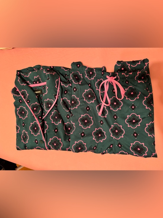 Room Service Other - Women’s Pajama Set - Dark Green with Pink Trim